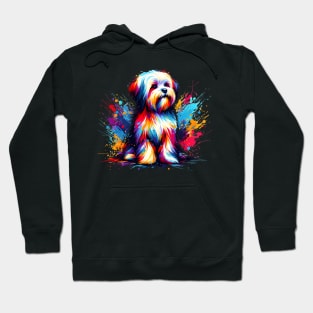 Vibrant Lowchen in Colorful Splash Art Style Hoodie